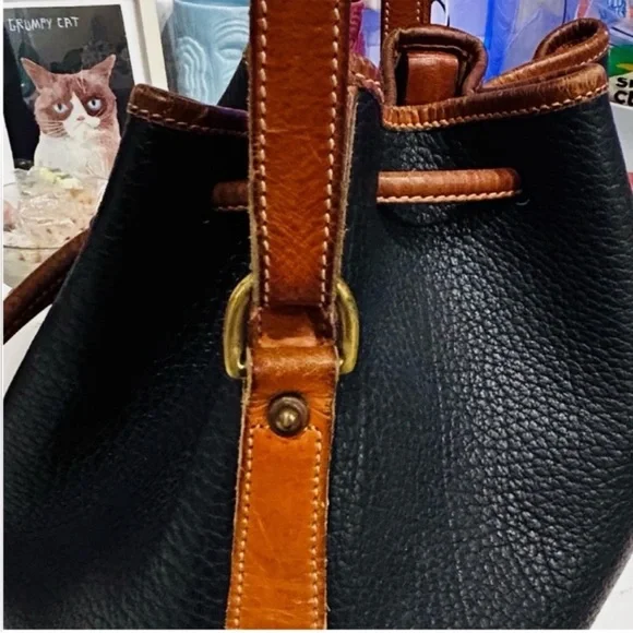 Vintage Dooney & Bourke Navy Blue & Tan Leather Drawstring
Bucket Bag - Picture 3 of 6